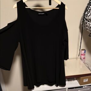 Open Shoulder 2XL Black Asymmetrical 3/4 LongSleeve Blouse